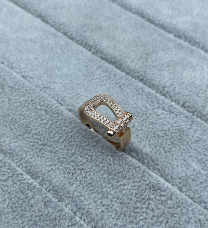 [Panda Jewelry]Wide Hoof-Shaped Diamond-Studded Ring