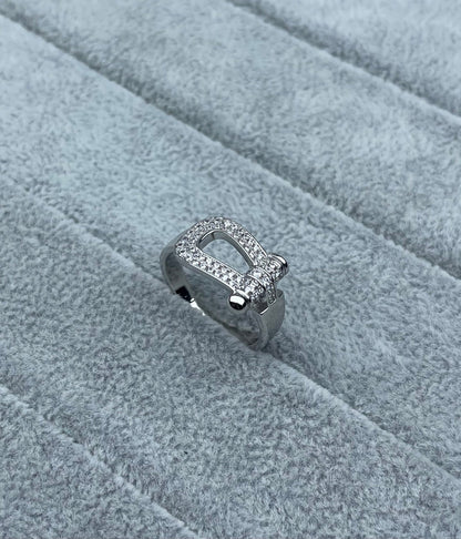 [Panda Jewelry]Wide Hoof-Shaped Diamond-Studded Ring