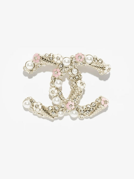 [Panda Jewelry]26C Pink-White Enamel Ice Cream Cone Double C Brooch