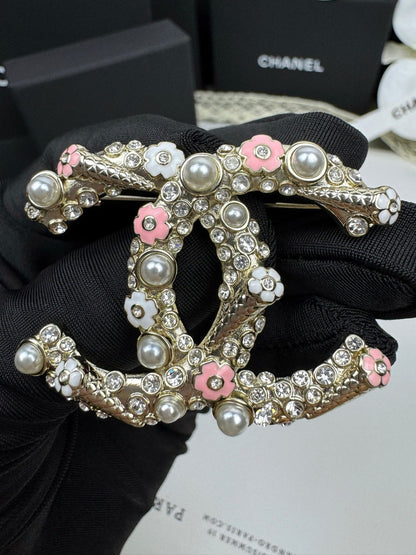 [Panda Jewelry]26C Pink-White Enamel Ice Cream Cone Double C Brooch
