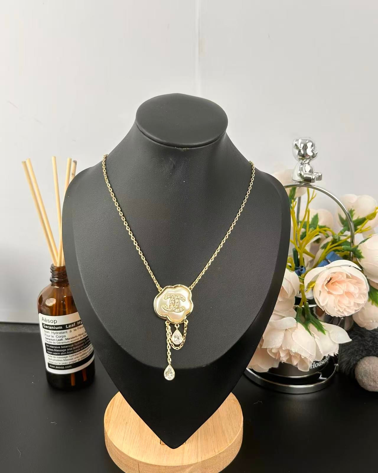 [Panda Jewelry]Cloud Pearl Mother-of-Pearl Diamond Chain Pendant Necklace