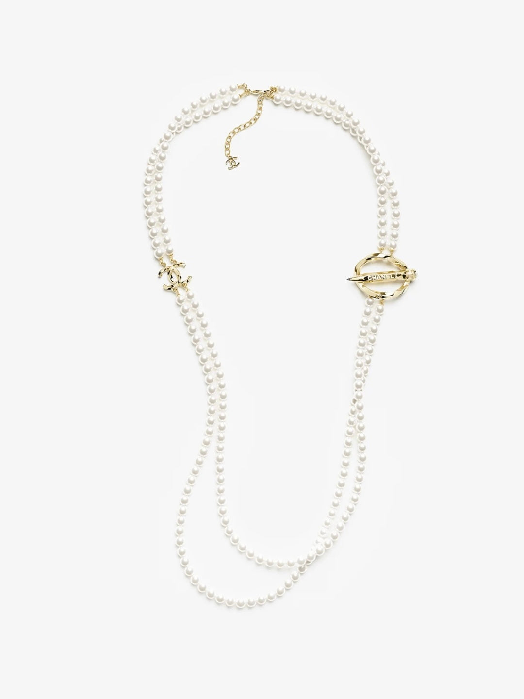 [Panda Jewelry]25K Pencil Double C Double-Layer Pearl Sweater Chain