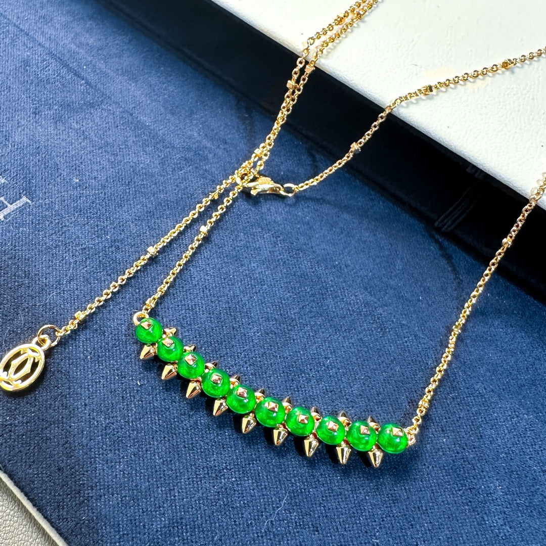 [Panda Jewelry]New Arrival: Green Bead Rivet Necklace