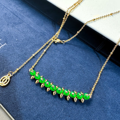 [Panda Jewelry]New Arrival: Green Bead Rivet Necklace