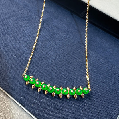 [Panda Jewelry]New Arrival: Green Bead Rivet Necklace