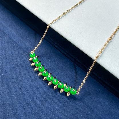[Panda Jewelry]New Arrival: Green Bead Rivet Necklace