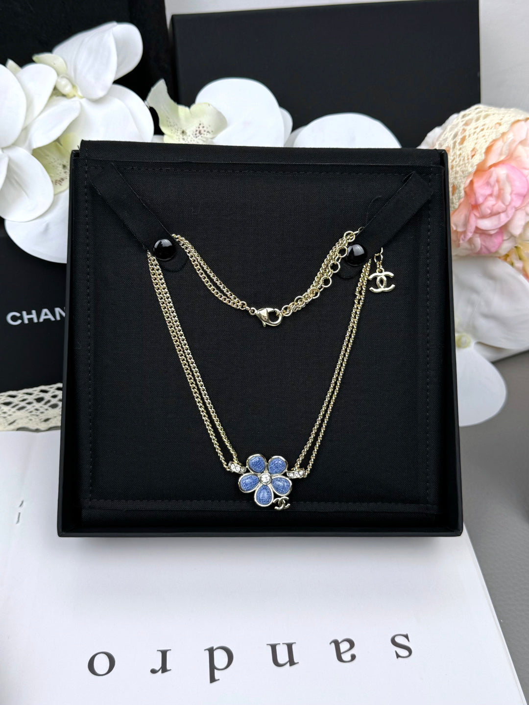 [Panda Jewelry]New Blue Floral Double-Layer Necklace
