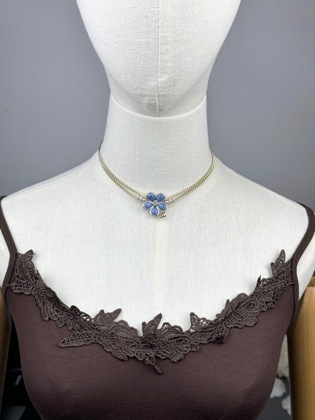[Panda Jewelry]New Blue Floral Double-Layer Necklace