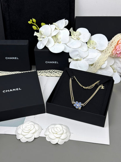 [Panda Jewelry]New Blue Floral Double-Layer Necklace