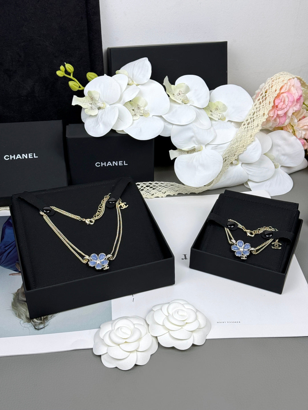 [Panda Jewelry]New Blue Floral Double-Layer Necklace