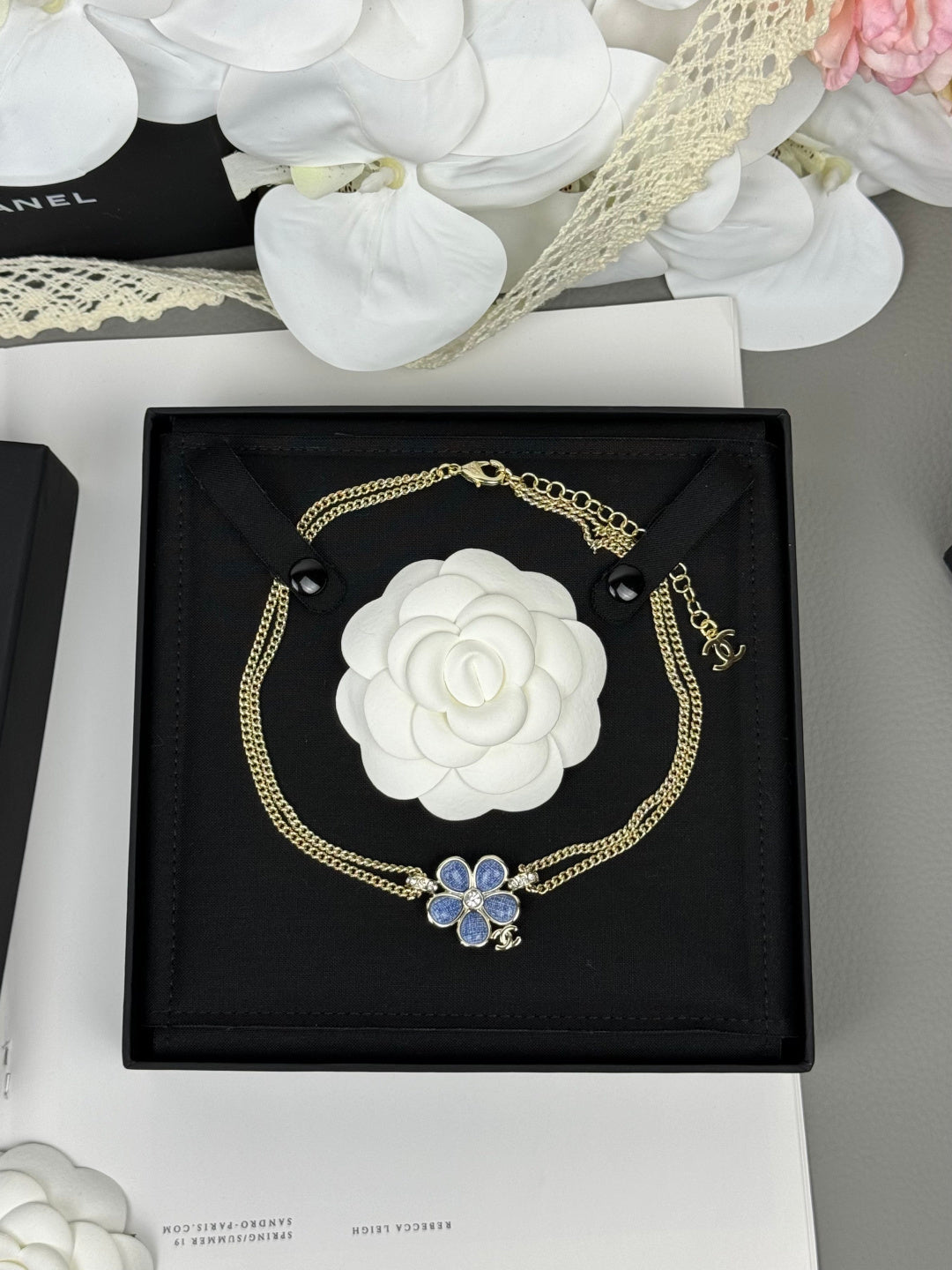 [Panda Jewelry]New Blue Floral Double-Layer Necklace