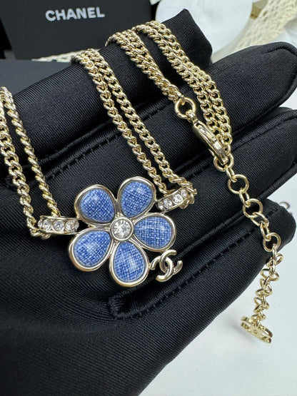 [Panda Jewelry]New Blue Floral Double-Layer Necklace
