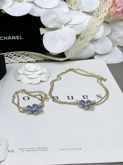 [Panda Jewelry]New Blue Floral Double-Layer Necklace