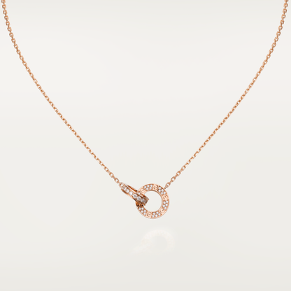 [Panda Jewelry]LOVE 7.6MM NECKLACE ROSE GOLD AND SILVER  FULL DIAMOND