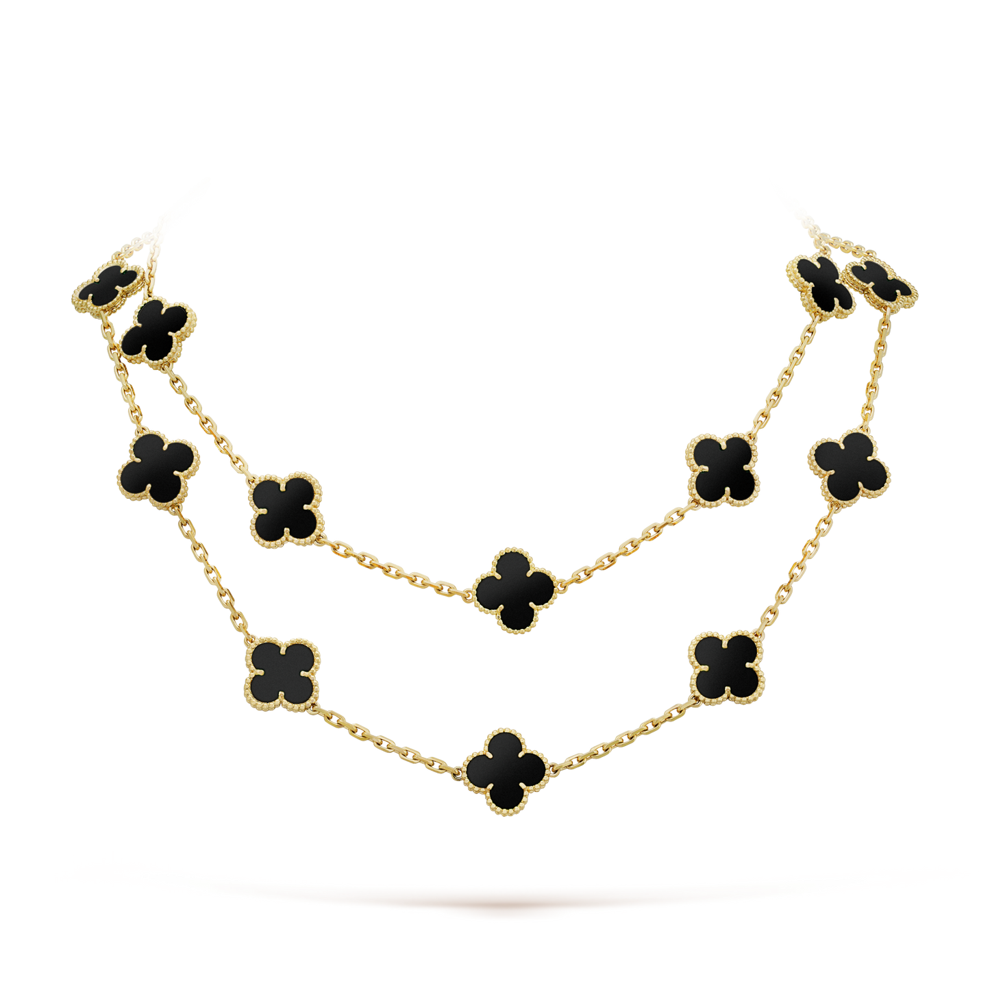[Panda Jewelry]CLOVER 20 MOTIFS ONYX NECKLACE