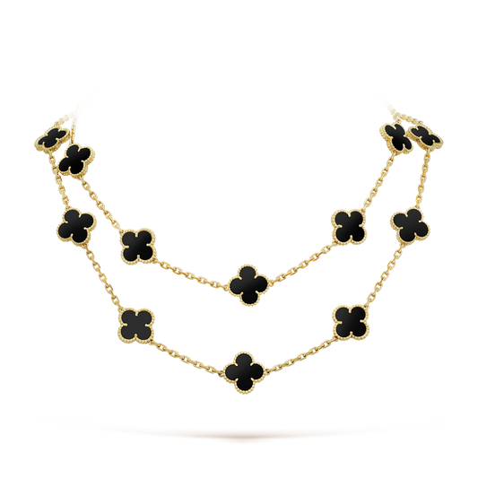[Panda Jewelry]CLOVER 20 MOTIFS ONYX NECKLACE