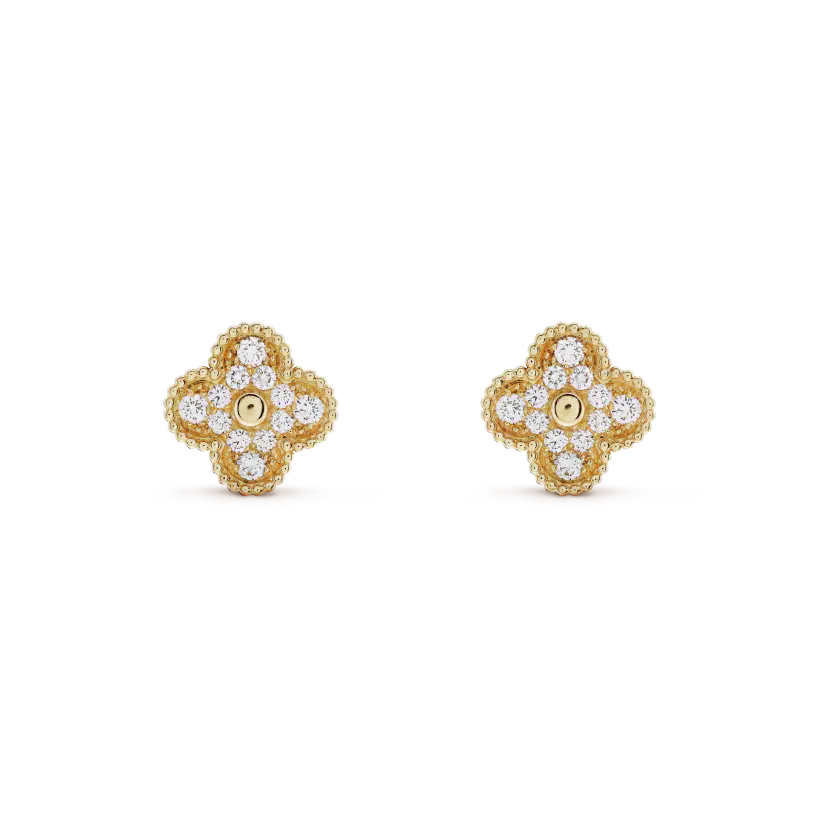 [Panda Jewelry]CLOVER MEDIUM 1 MOTIFS FUll DIAMOND EARRINGS