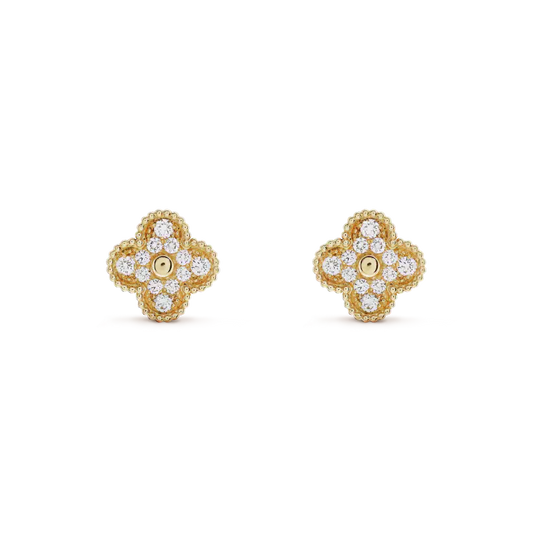 [Panda Jewelry]CLOVER MEDIUM 1 MOTIFS FUll DIAMOND EARRINGS