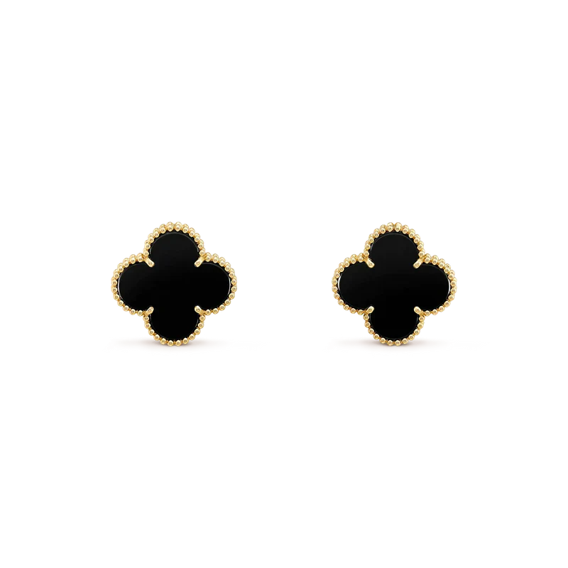 [Panda Jewelry]CLOVER MEDIUM 1 MOTIFS  ONYX STUD EARRINGS