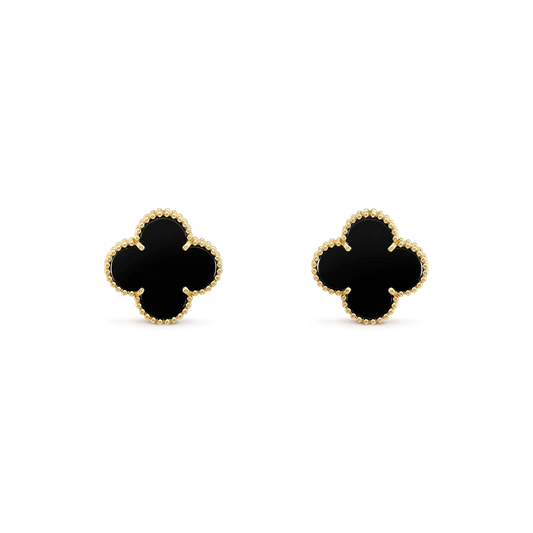 [Panda Jewelry]CLOVER MEDIUM 1 MOTIFS  ONYX STUD EARRINGS