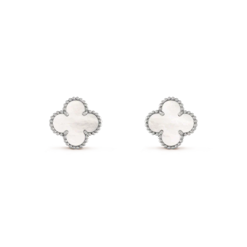 [Panda Jewelry]CLOVER MEDIUM 1 MOTIFS  WHITE MOP EARRINGS SILVER