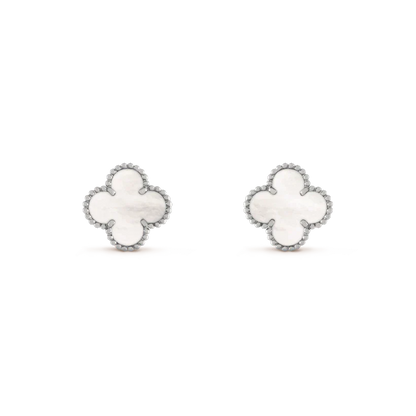 [Panda Jewelry]CLOVER MEDIUM 1 MOTIFS  WHITE MOP EARRINGS SILVER