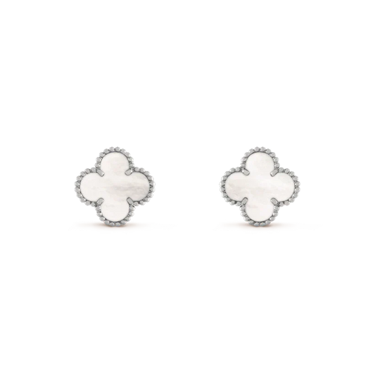 [Panda Jewelry]CLOVER MEDIUM 1 MOTIFS  WHITE MOP EARRINGS SILVER