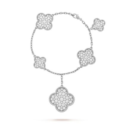 [Panda Jewelry]CLOVER 6 MOTIFS SILVER DIAMOND BRACELET
