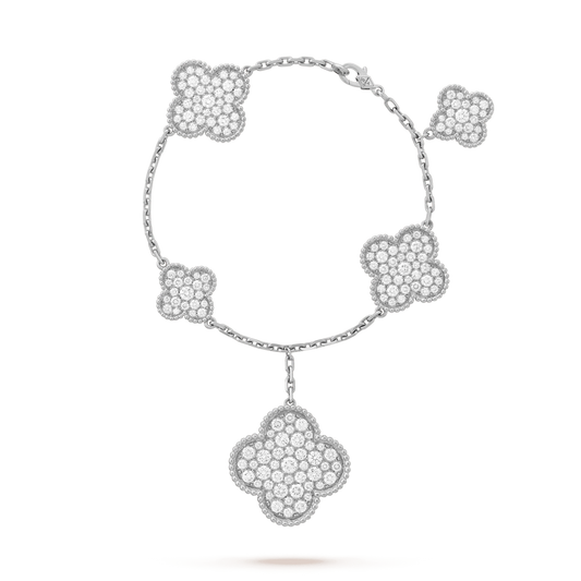 [Panda Jewelry]CLOVER 6 MOTIFS SILVER DIAMOND BRACELET