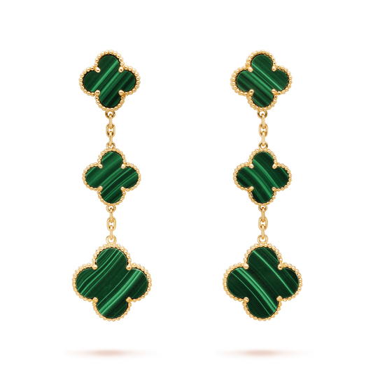 [Panda Jewelry]CLOVER MALACHITE 3 MOTIFS GOLD