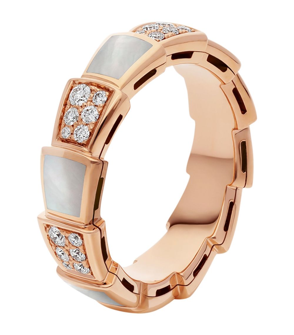 [Panda Jewelry]SERPENTI RING PINK GOLD MOP DIAMOND PAVED 4MM