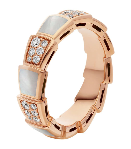 [Panda Jewelry]SERPENTI RING PINK GOLD MOP DIAMOND PAVED 4MM
