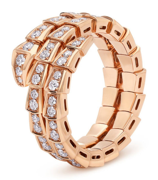 [Panda Jewelry]SERPENTI RING PINK GOLD DIAMOND DOUBLE ROW