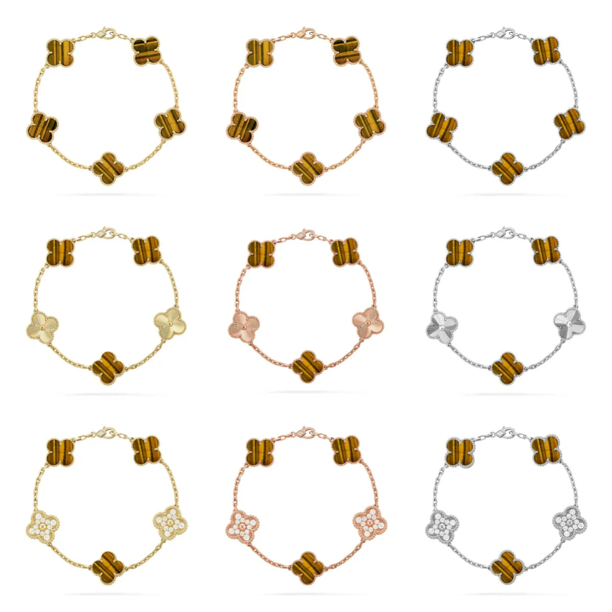 [Panda Jewelry] CLOVER 5 MOTIFS TIGER EYE BRACELET COLLECTION