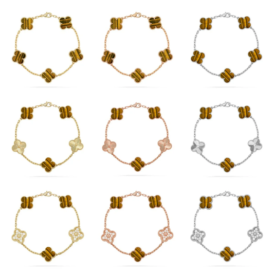 [Panda Jewelry] CLOVER 5 MOTIFS TIGER EYE BRACELET COLLECTION