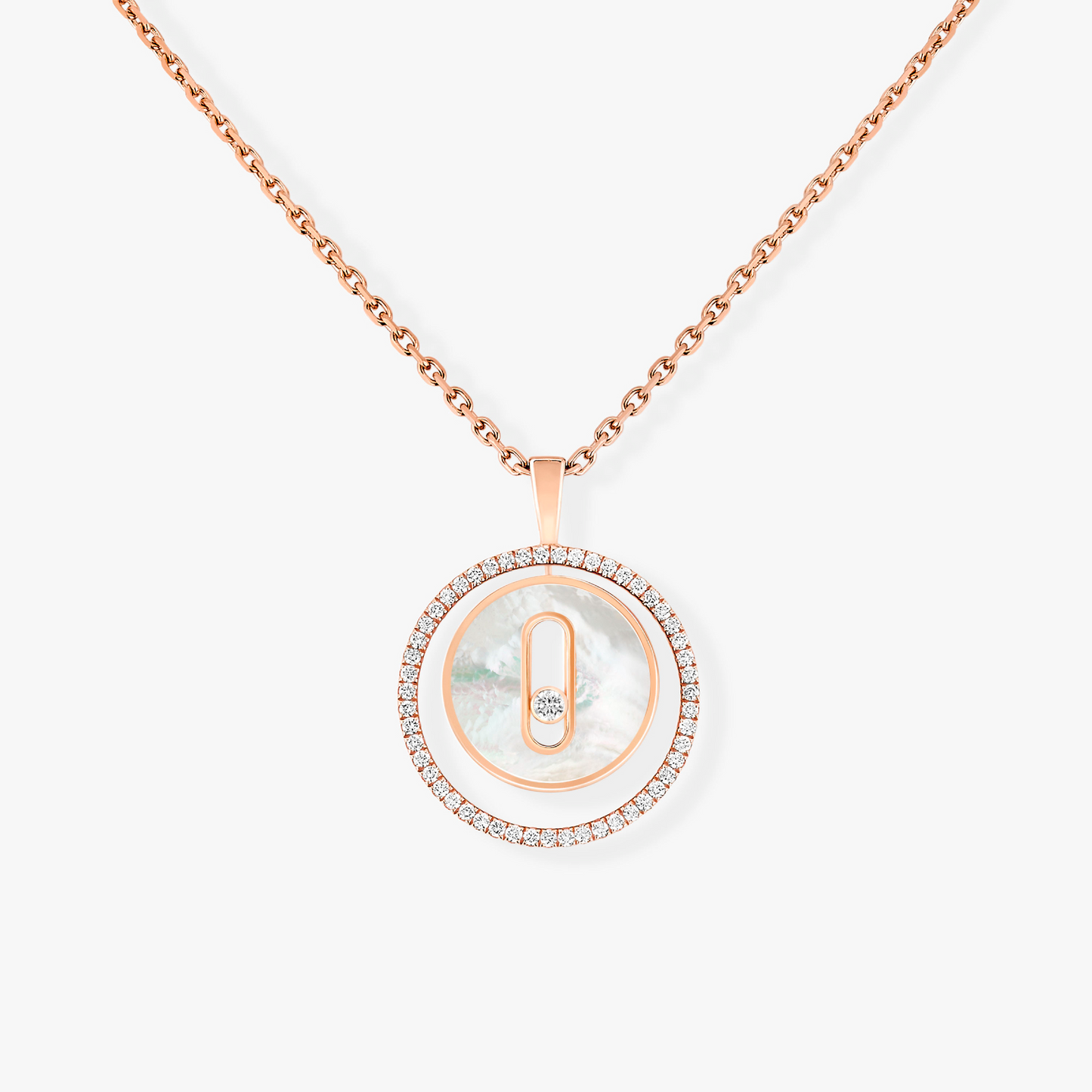 [Panda Jewelry]LUCKY MOVE 1 DIAMOND WHITE MOTHER OF PEARL PINK GOLD DIAMOND NECKLACE