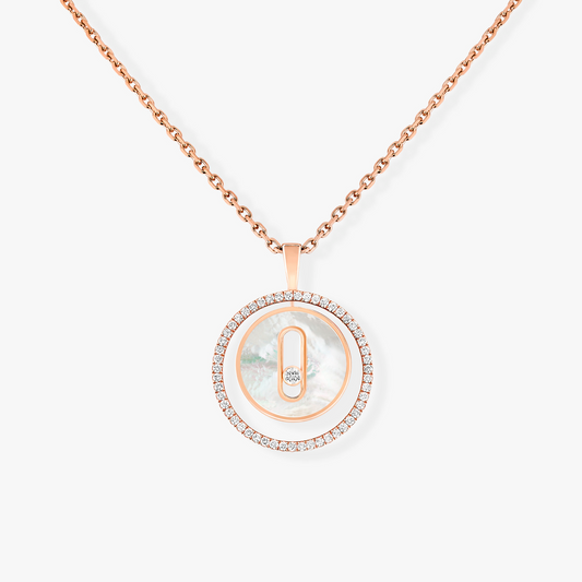 [Panda Jewelry]LUCKY MOVE 1 DIAMOND WHITE MOTHER OF PEARL PINK GOLD DIAMOND NECKLACE