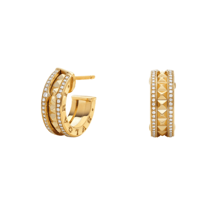 [Panda Jewelry]ZERO 1 ROCK GOLD EARRINGS WITH STUDDED SPIRAL AND PAVED DIAMONDS
