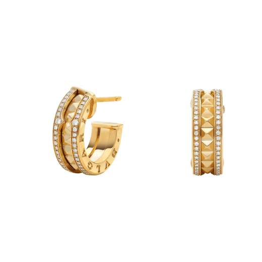 [Panda Jewelry]ZERO 1 ROCK GOLD EARRINGS WITH STUDDED SPIRAL AND PAVED DIAMONDS