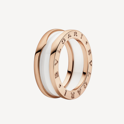 [Panda Jewelry]ZERO 1 TWO-BAND LOOPS AND WHITE CERAMIC SPIRAL PINK GOLD RING