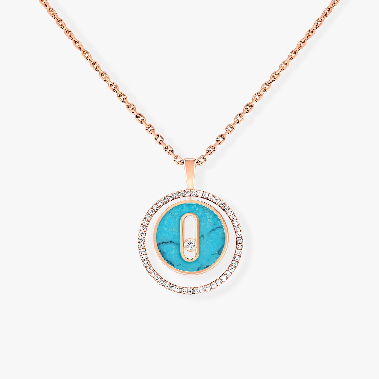 [Panda Jewelry]LUCKY MOVE 1 DIAMOND TURQUOISE PINK GOLD DIAMOND NECKLACE