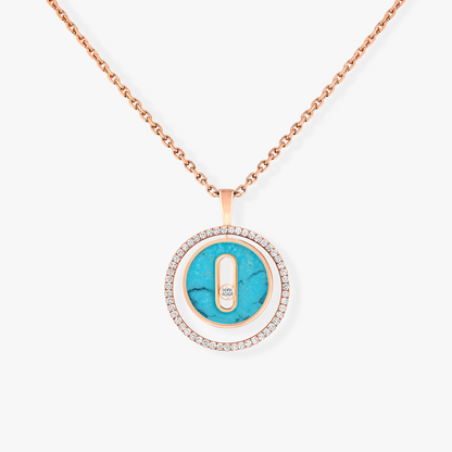 [Panda Jewelry]LUCKY MOVE 1 DIAMOND TURQUOISE PINK GOLD DIAMOND NECKLACE