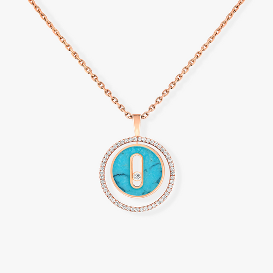[Panda Jewelry]LUCKY MOVE 1 DIAMOND TURQUOISE PINK GOLD DIAMOND NECKLACE