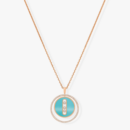 [Panda Jewelry]LUCKY MOVE 3 DIAMONDS TURQUOISE PINK GOLD DIAMOND NECKLACE