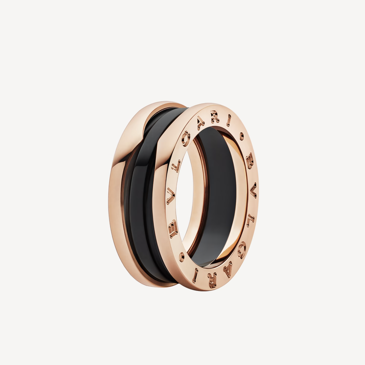 [Panda Jewelry]ZERO 1 TWO-BAND LOOPS AND BLACK CERAMIC PINK GOLD RING