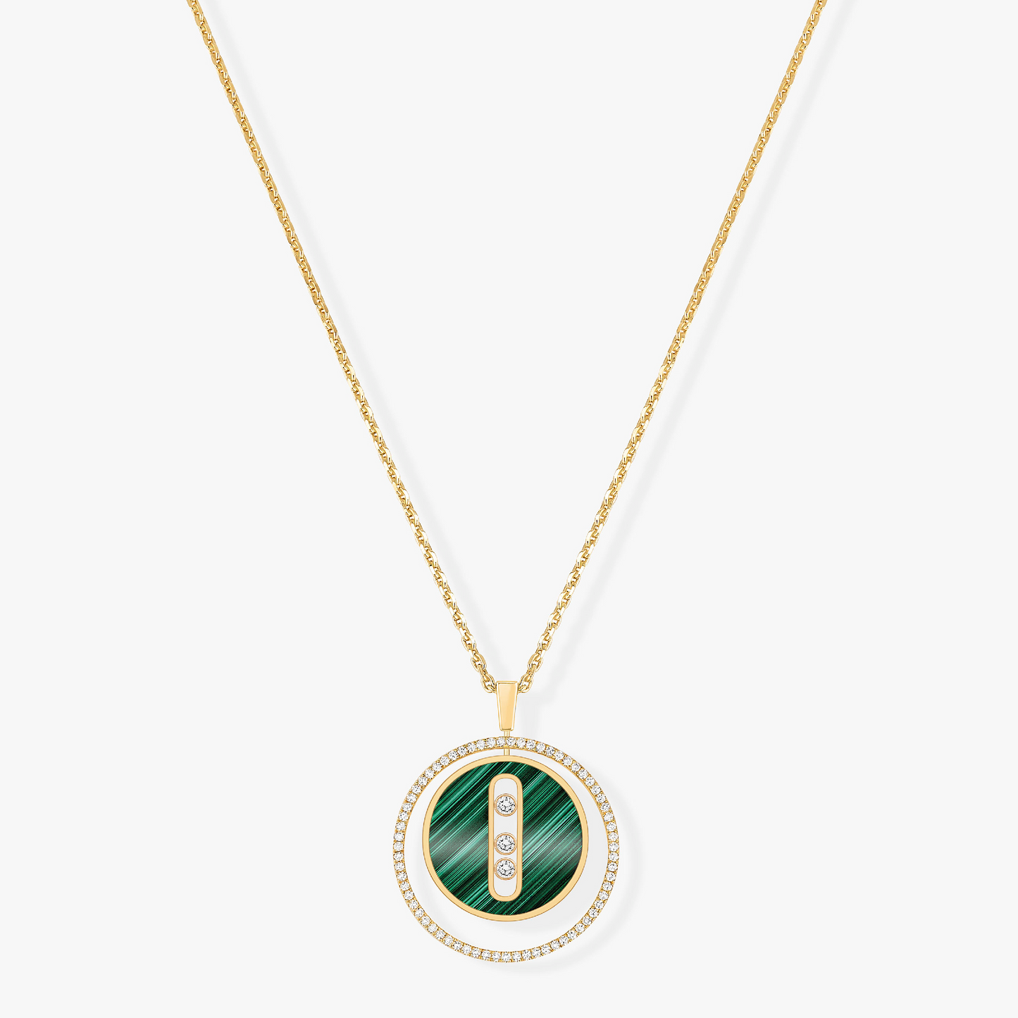 [Panda Jewelry]LUCKY MOVE 3 DIAMOND MALACHITE GOLD DIAMOND NECKLACE