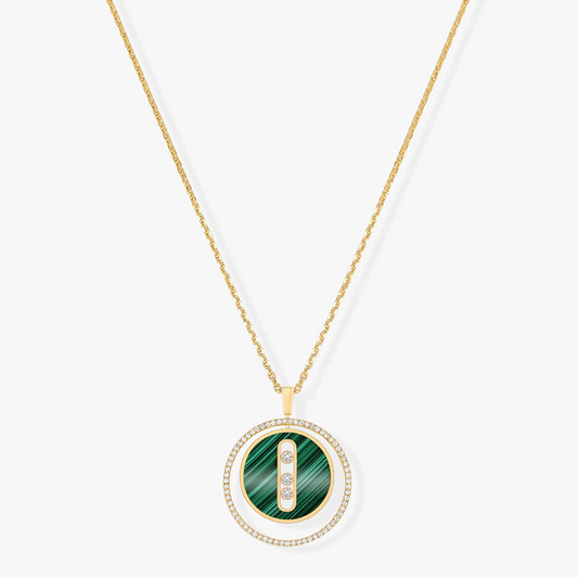 [Panda Jewelry]LUCKY MOVE 3 DIAMOND MALACHITE GOLD DIAMOND NECKLACE
