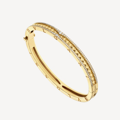 [Panda Jewelry]ZERO 1 SPIRAL AND PAVED DIAMOND GOLD BRACELET