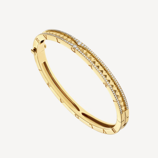 [Panda Jewelry]ZERO 1 SPIRAL AND PAVED DIAMOND GOLD BRACELET