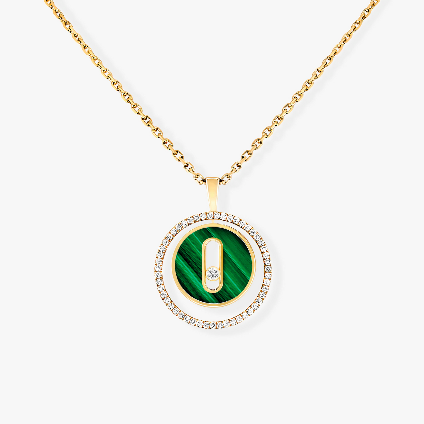 [Panda Jewelry]LUCKY MOVE 1 DIAMOND MALACHITE GOLD DIAMOND NECKLACE